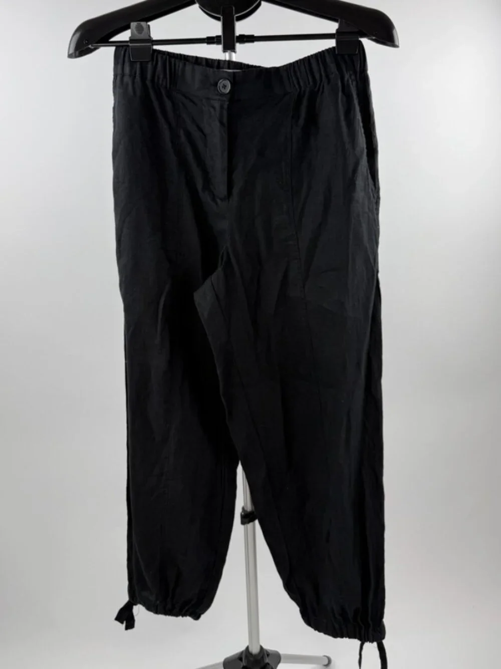 ZARA Black Linen Cropped Jogger Pants Size S Drawstring Ankle
